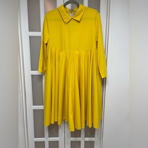 AVN Bon-Ton Yellow Cotton Dress Made in Italy Size 42 M Midi Peter Pan Collar